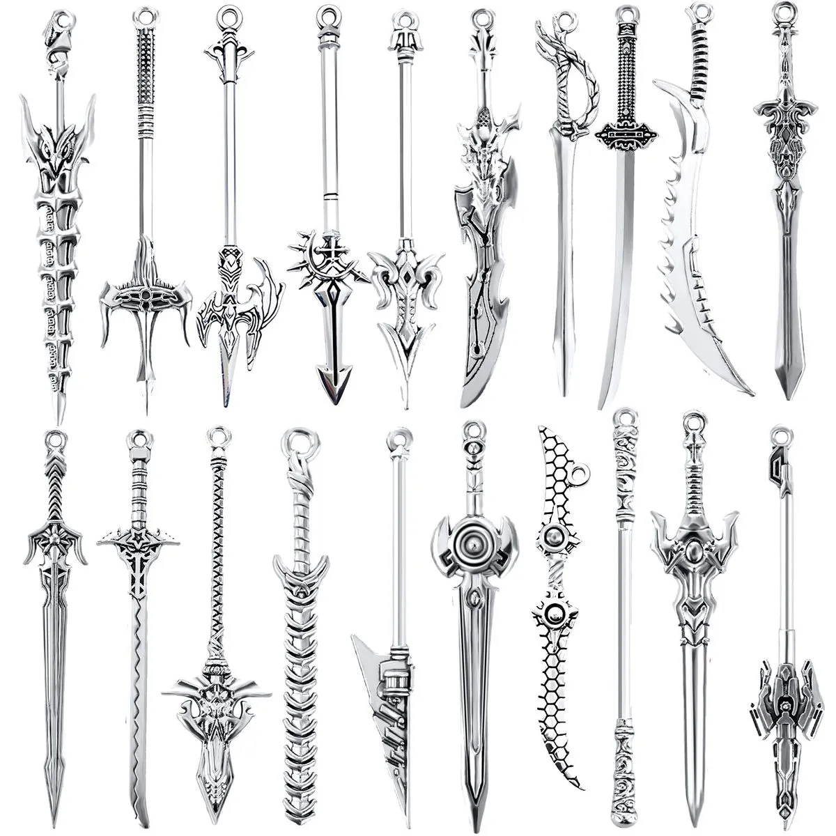 Swords Bookmark Metal Vintage Knife Charms Silver Keychain Pendants-20pcs