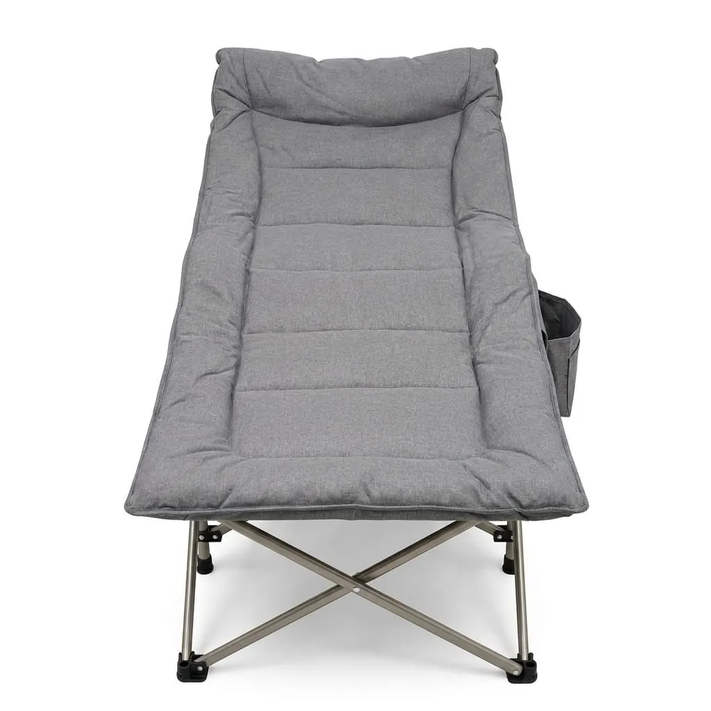 Supa Brite SPBA1018 Folding Camping Stretcher Bed with Mattress - Grey