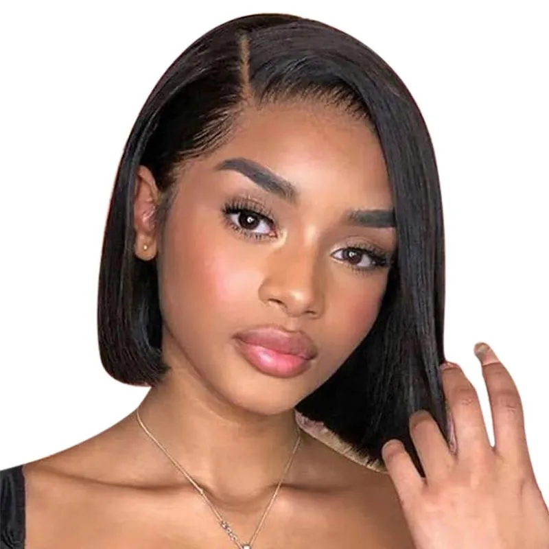 Glueless Bob Short Wigs Full Lace Frontal Wig 8In-Black In