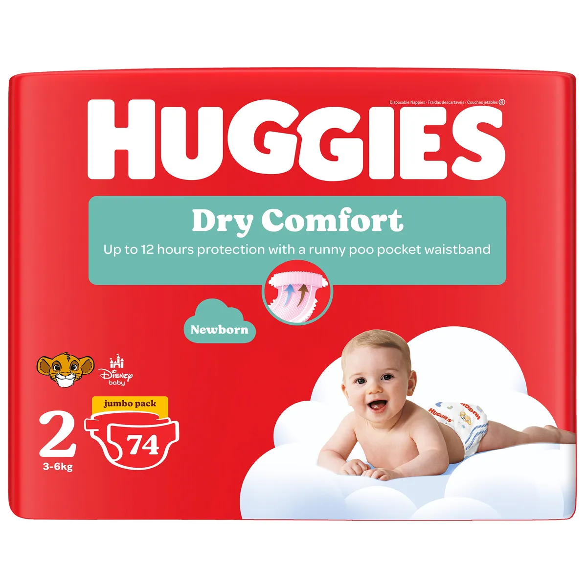 Huggies Dry Comfort Disposable Nappies - Size 2 74 Nappies Jumbo Pack