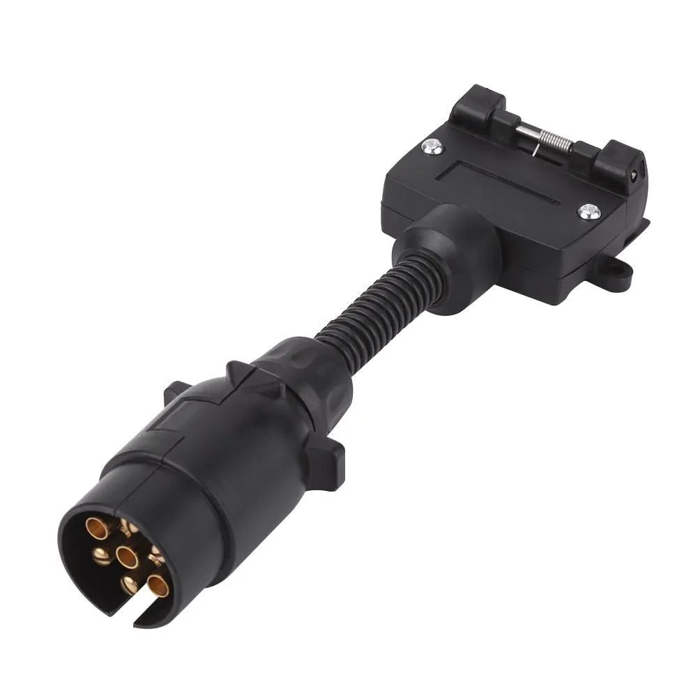 7 Pin Trailer Plug Adapter Round Male to Flat Female Socket for Caravan