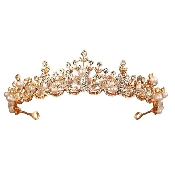 Elegant Gold Bridal Tiara with Pearls & Crystals - Gold