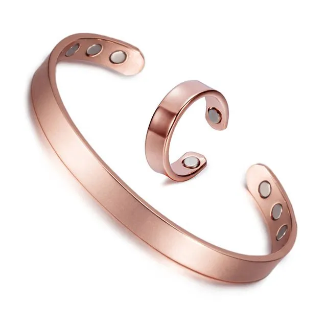 Magnetic Metal Bracelets and Rings Set Healing Bio Therapy Bangle