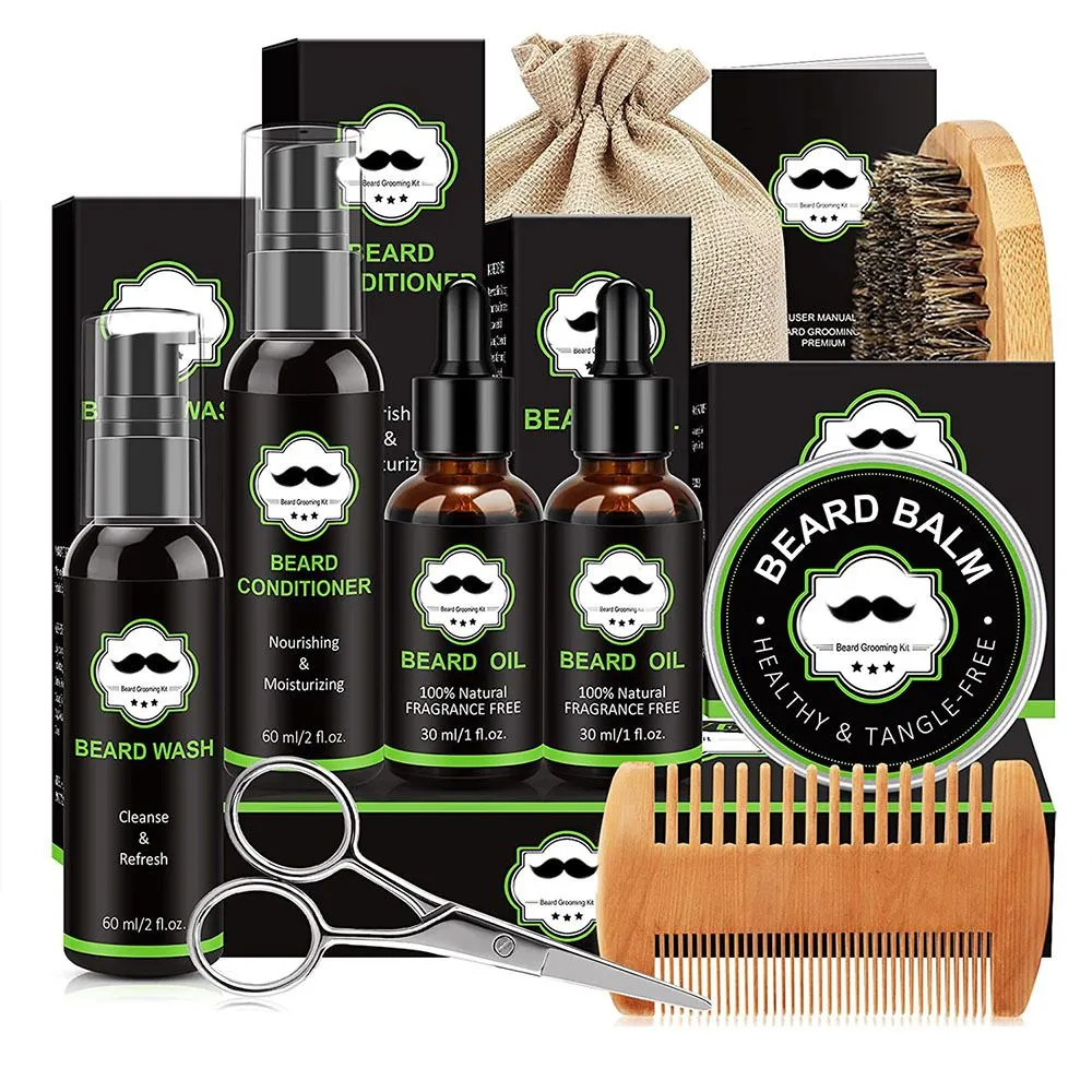 9 Pcs Beard Care Grooming Kit Beard Wash Brush Storage Bag Gifts for Men