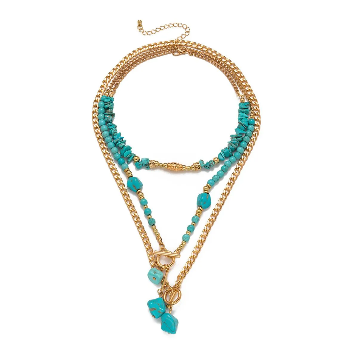 Boho Multi-Layer Turquoise Beaded Vintage Necklace - gold  5195