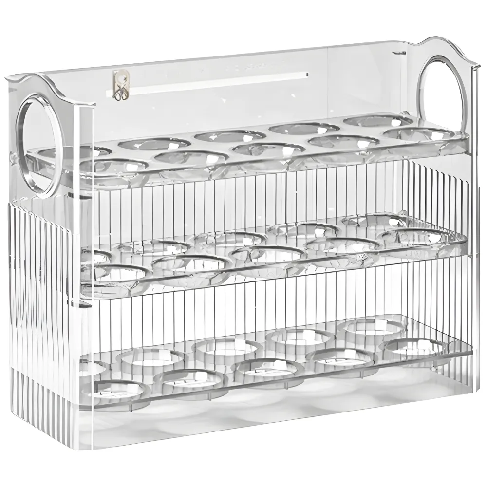 3-Layer Egg Container Egg Holder Egg Organizer Auto Flip Egg Storage Rack - Transparent