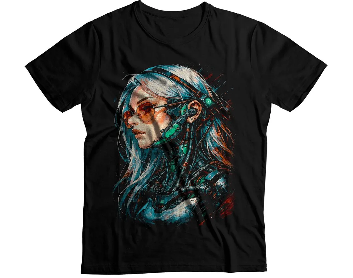 Sci Fi Cyborg Female White Hair Profile Graphic T-Shirt