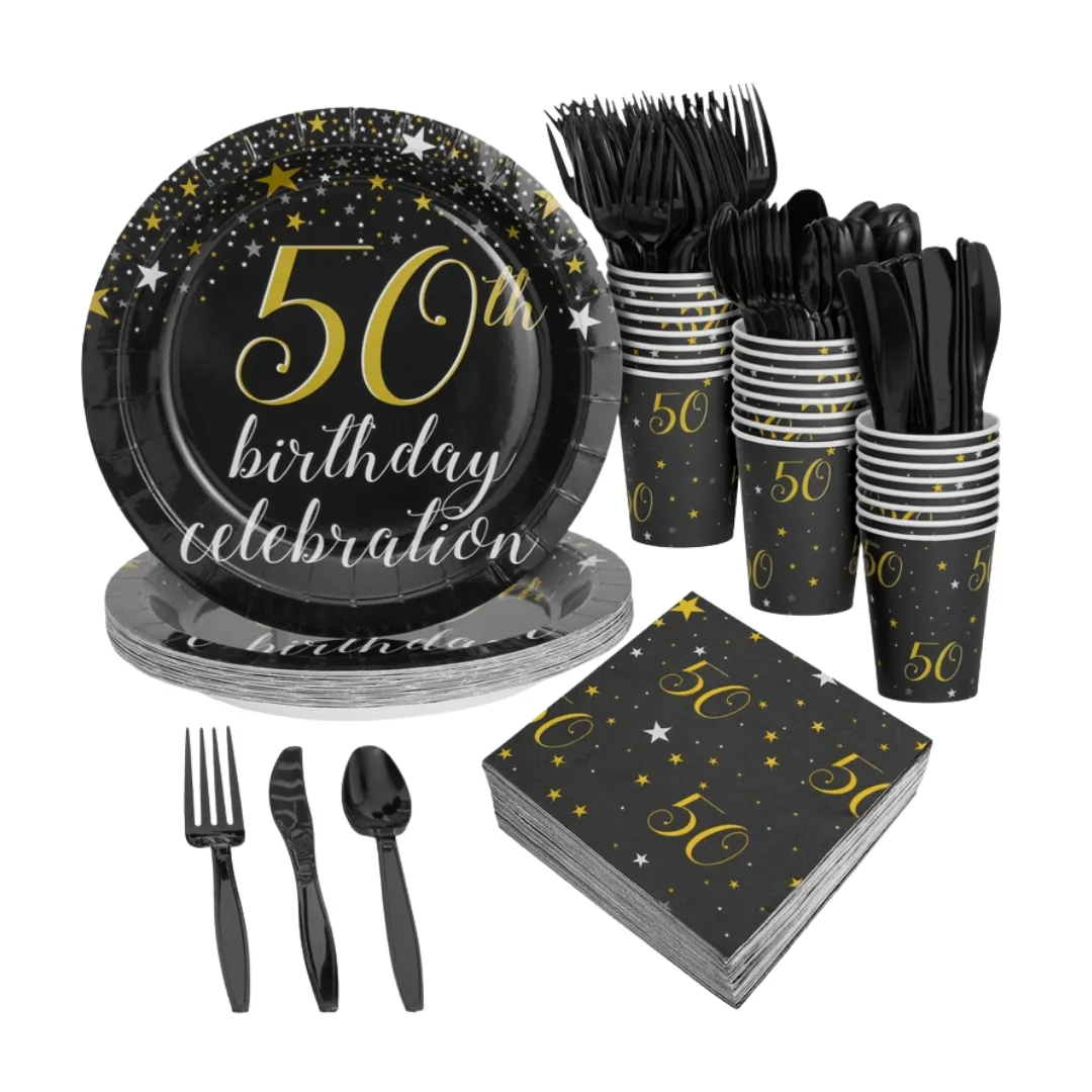 144 Piece 50th Birthday Party Supplies