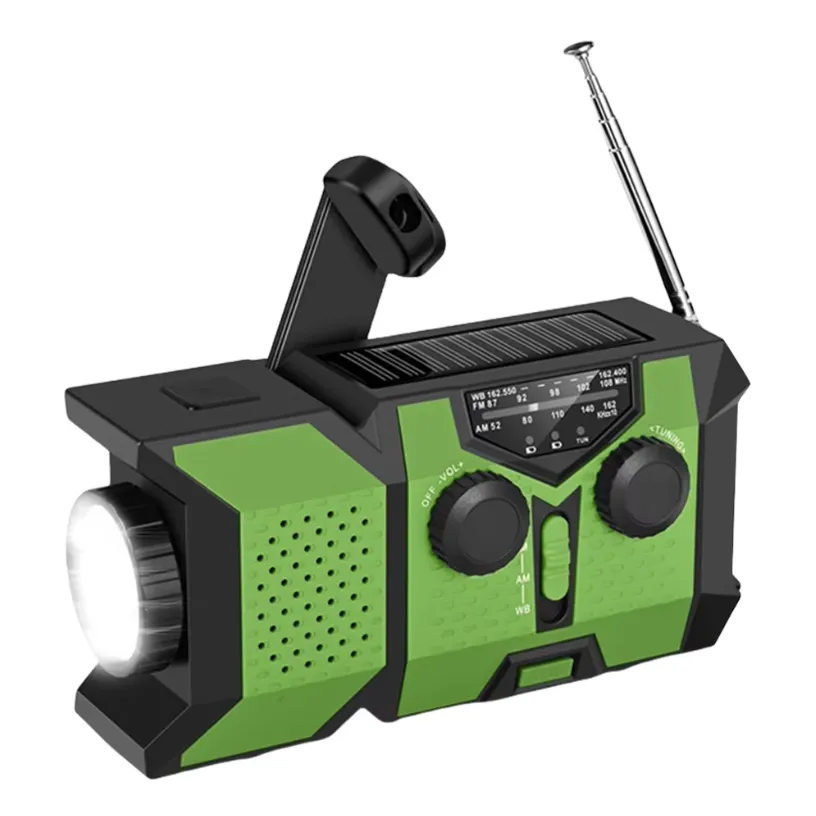 Emergency Hand Crank Radio AM/FM/WB Weather Radio Power Bank SOS Flashlight - Green