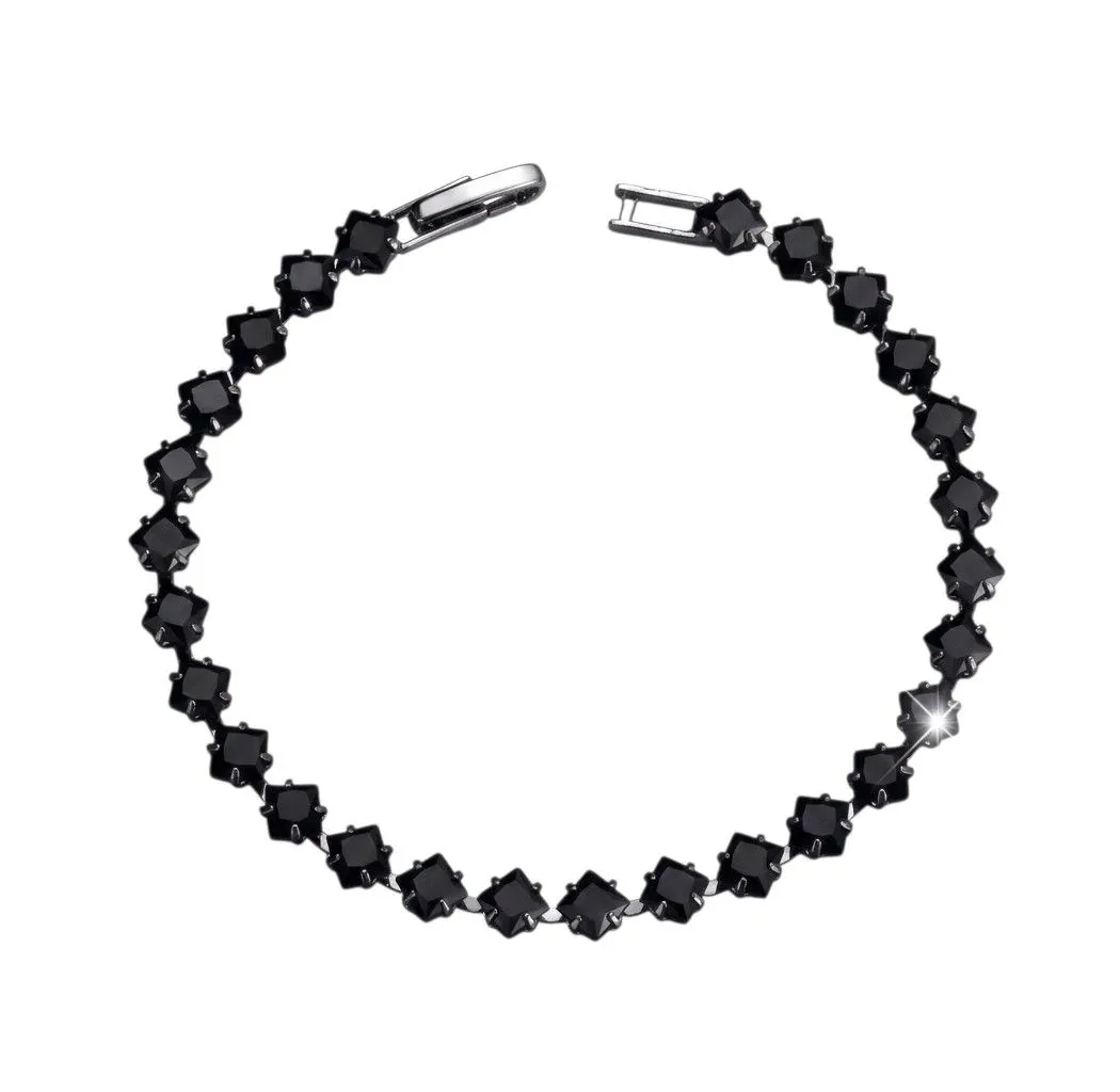 Elegant 4mm Black Cubic Zirconia Tennis Bracelet - Silver Plated