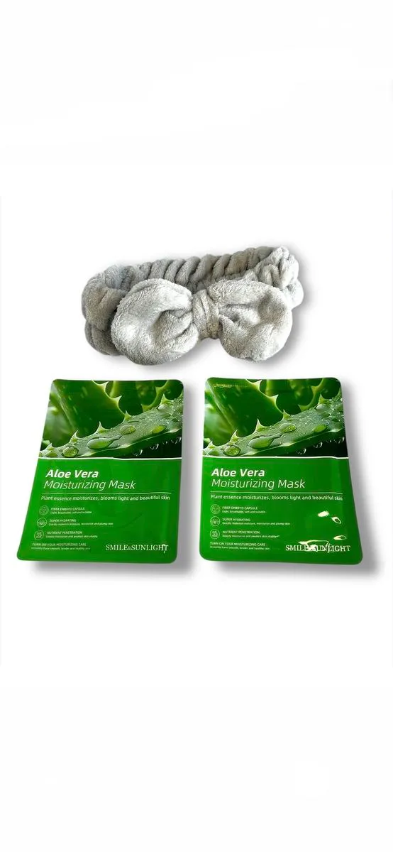Makeup and Spa Toweling Headband with Moisturizing Face Mask - Grey
