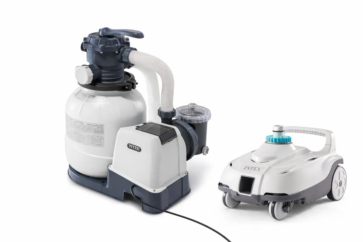 Intex ZX100 Auto Pool Cleaner with Intex SX2100 Sand Filter Pump Bundle