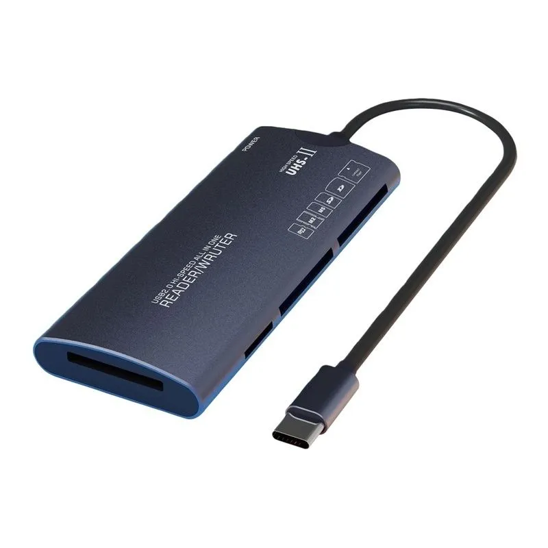 6-in-1 USB 2.0 Card Reader Compatible with Cameras and Computers - Type-c