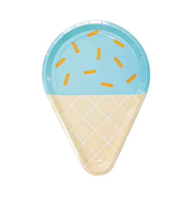 Party Paper Plate Set - Ice Cream Theme - 8 Plates - Blue