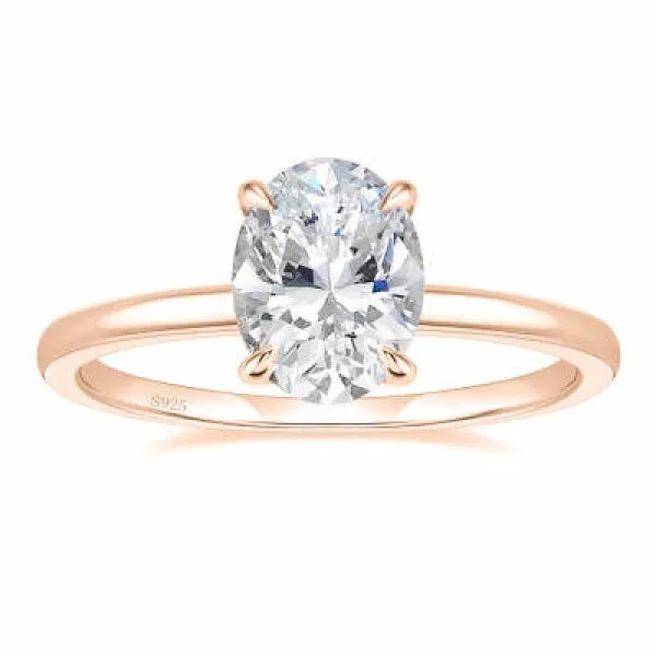 Ring Somen 925 Sterling Silver 3ct Oval Cut Zirconia Diamond Solitaire Ring - Rose Gold