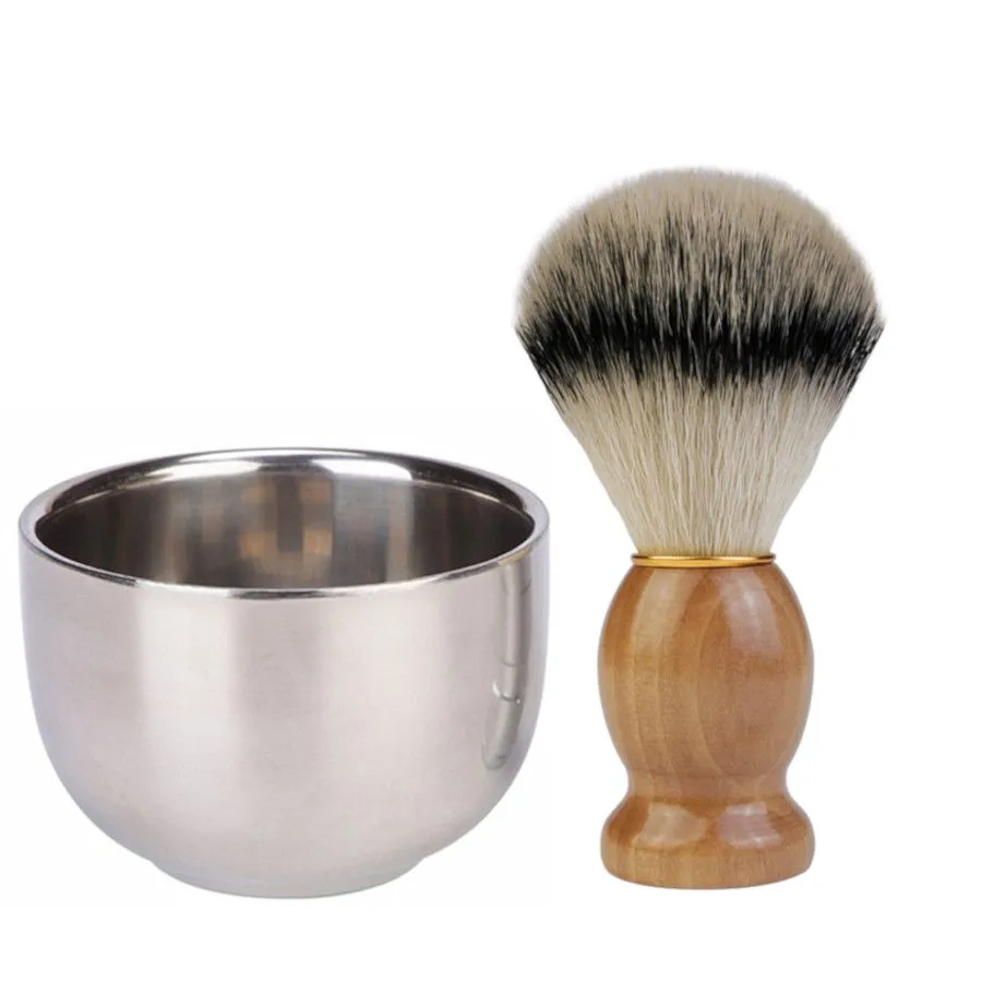 Stainless Steel Shaving Bowl and Shaving Brush Set. Perfect Wet Shaving Set