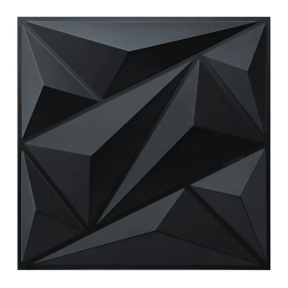 Chenshia 16 Piece 3D Wall Panels - Diamond Textured PVC - 4sqm - Black Diamond