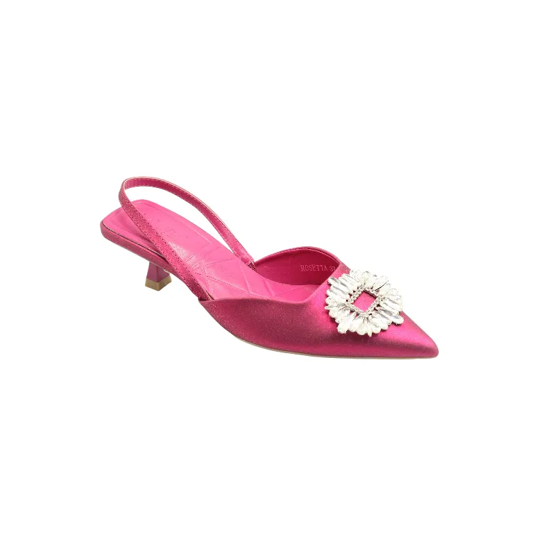 Rosetta Satin PU with Trim on a 4cm Mid-Heel Fuchsia