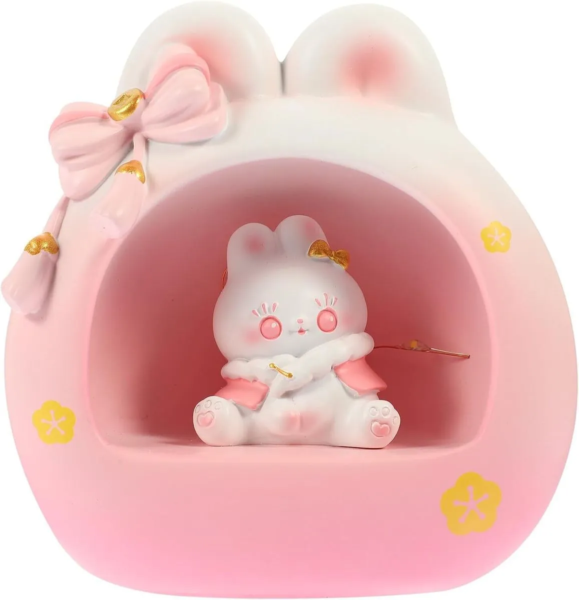 Rabbit Night Light for Bedroom, Resin Cartoon Bedside Lamp with Soft Glow