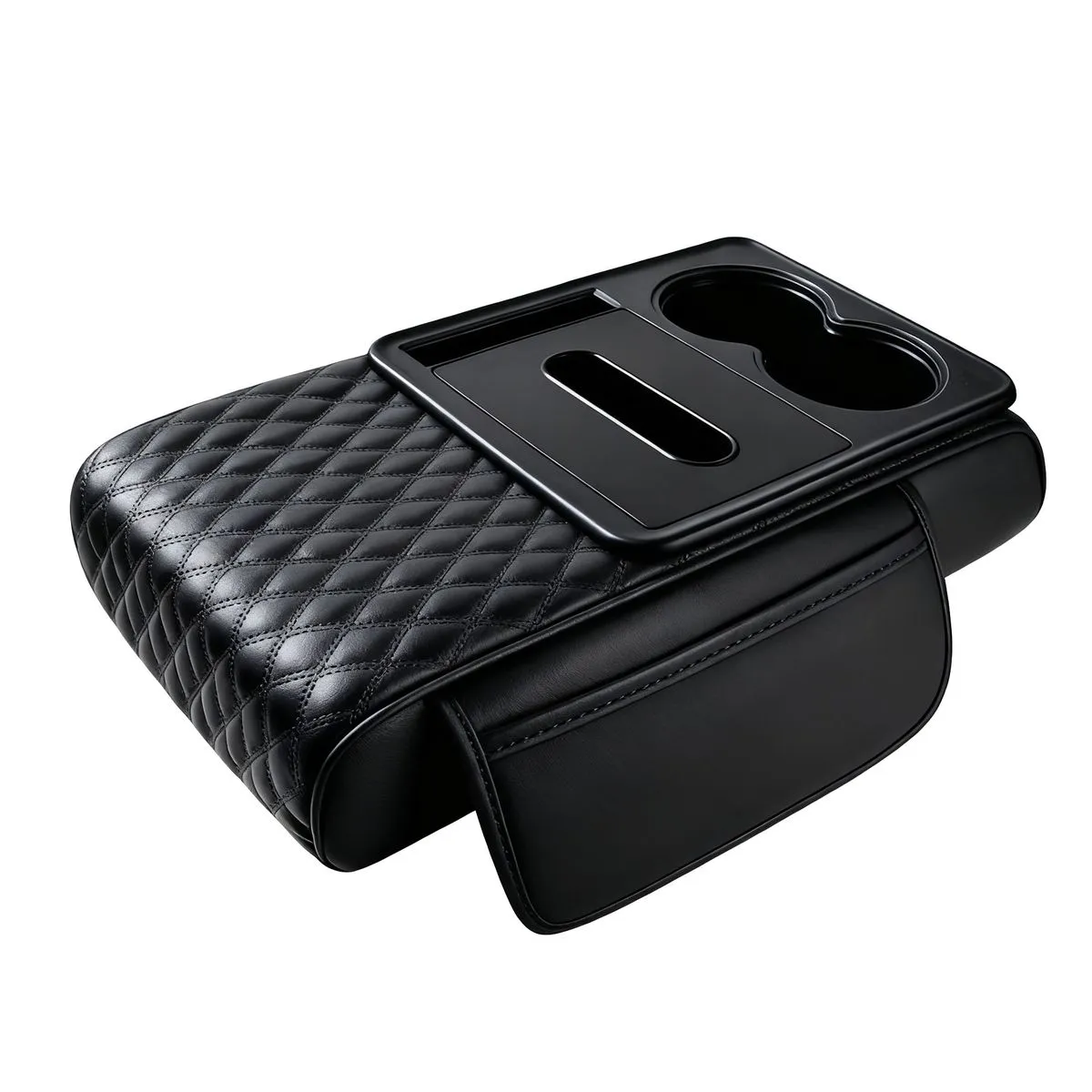 5-in-1 Center Console Cover Organizer with Cup Holder & Storage Pockets - Black