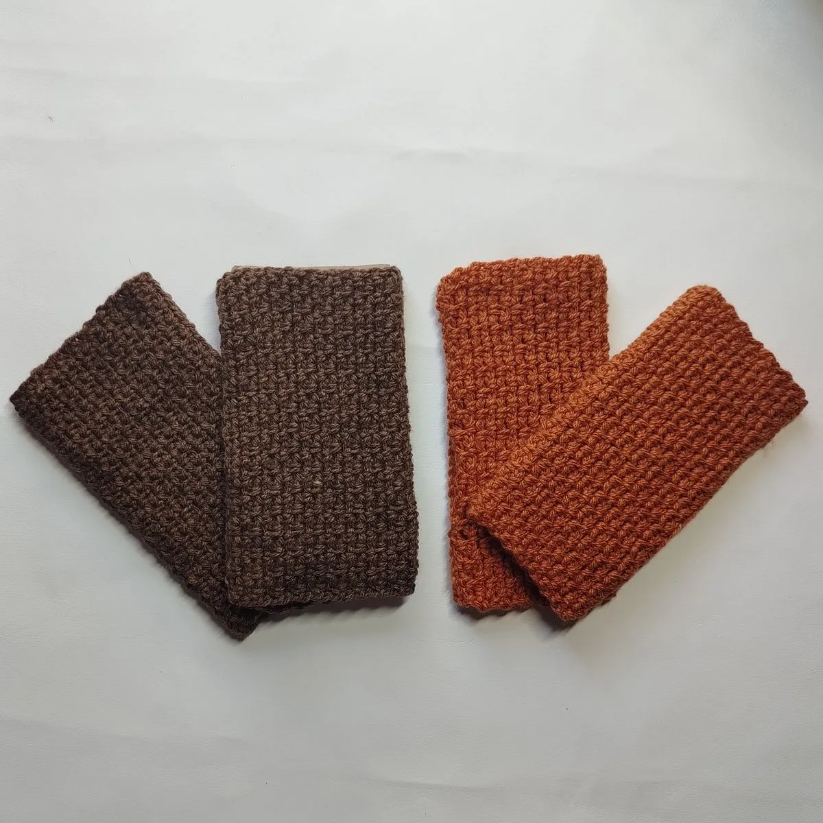 Handmade Crochet His & Hers Fingerless Gloves Set (2 Pairs) - Brown, Orange