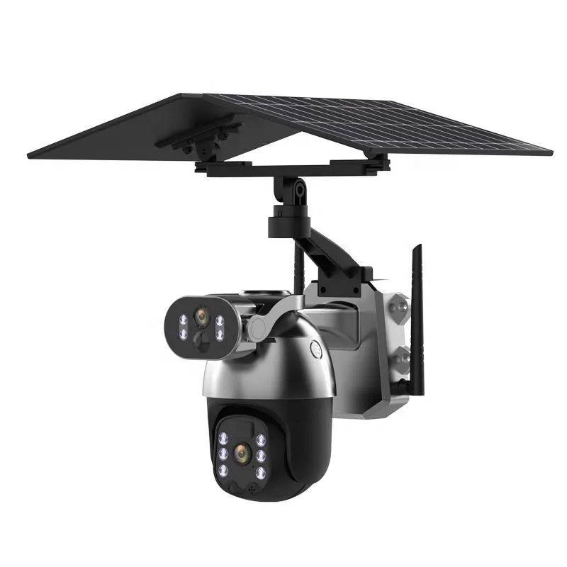 4G Solar PTZ IP Camera - 360 Wireless Dome Security Camera with SIM Card - Black