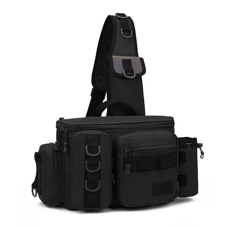 Fishing and Outdoor Multifunctional Waist Pack with Shoulder Strap Support - Black