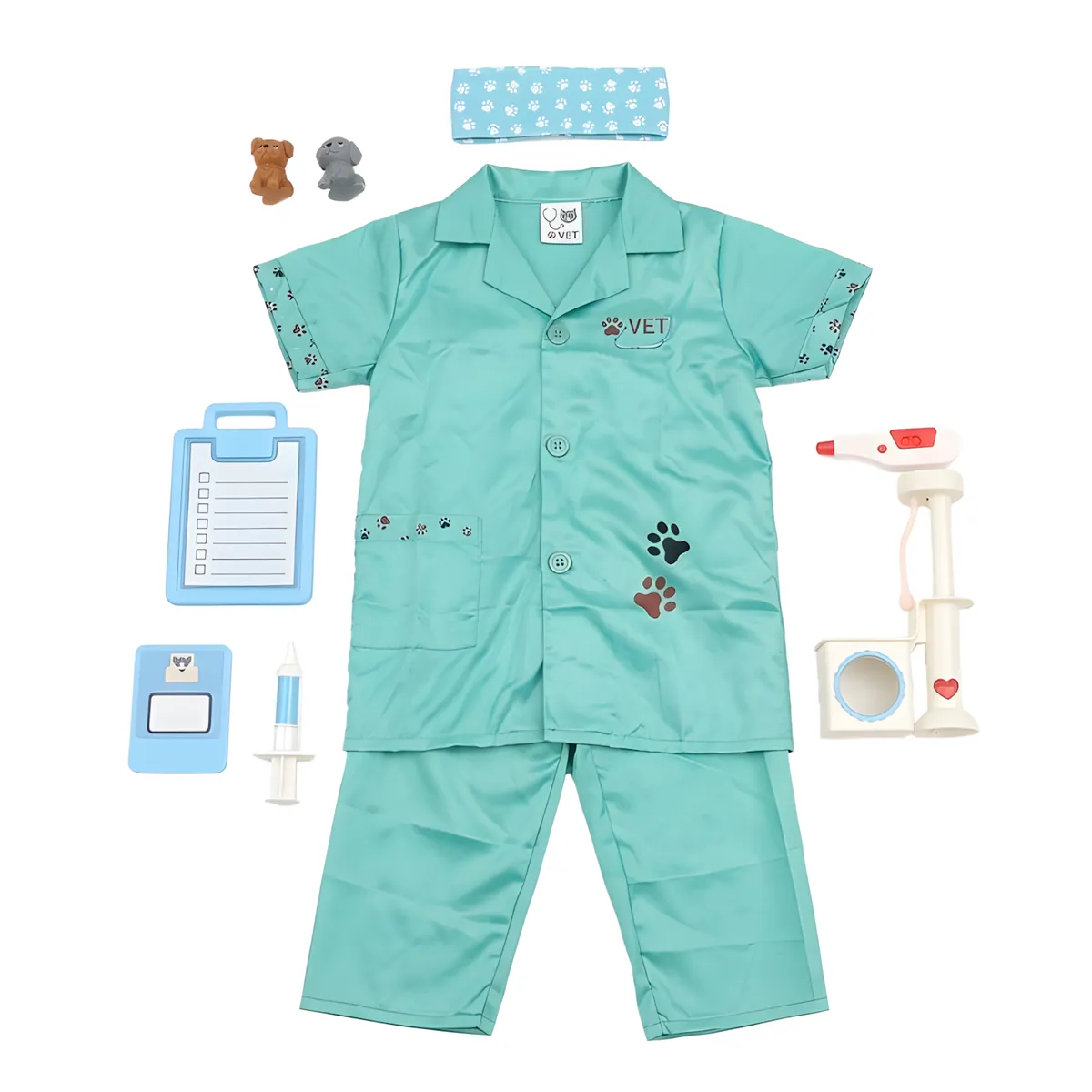 Children's Vet Doctor Costume & Play Set with Toy Animals