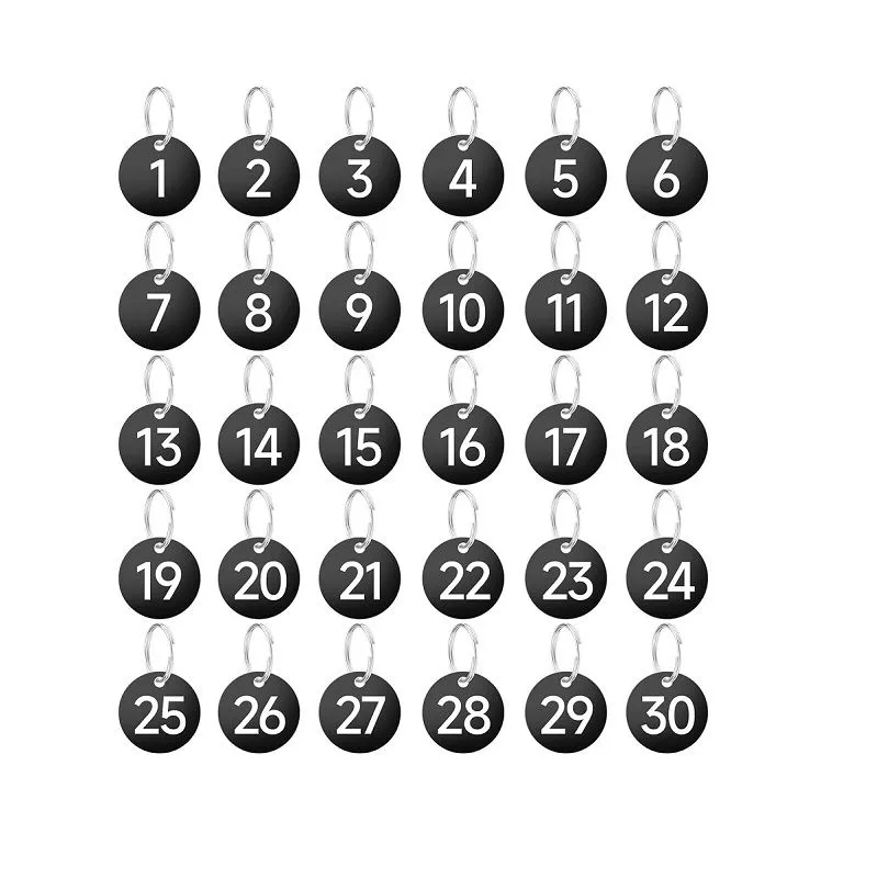 3.5 mm 1-30 Number Tags with Metal Rings Round Identification Tags