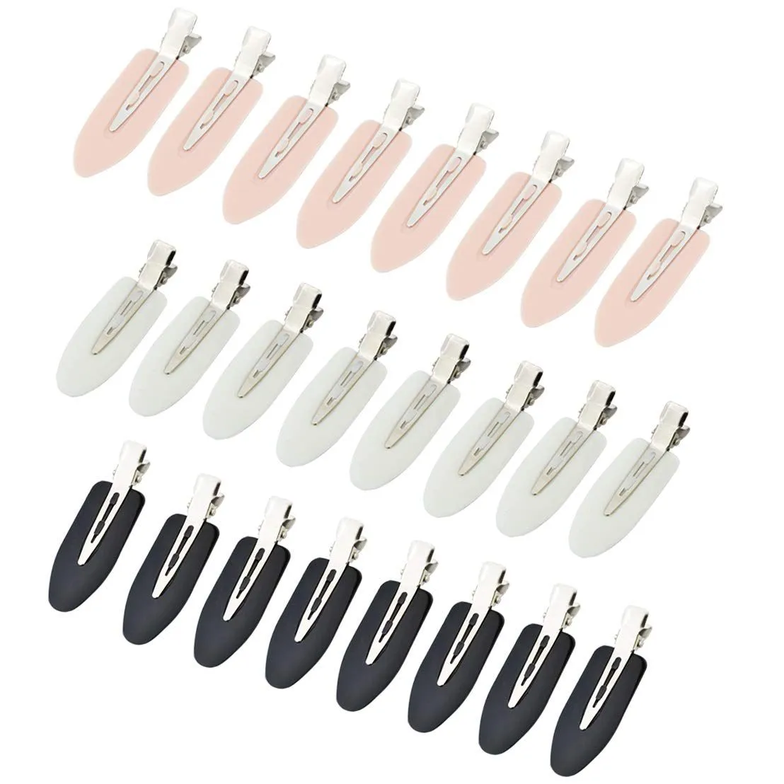 No Bend Creaseless Hair Clips for Salon Styling and Makeup - 24 Piece - Black Pink White