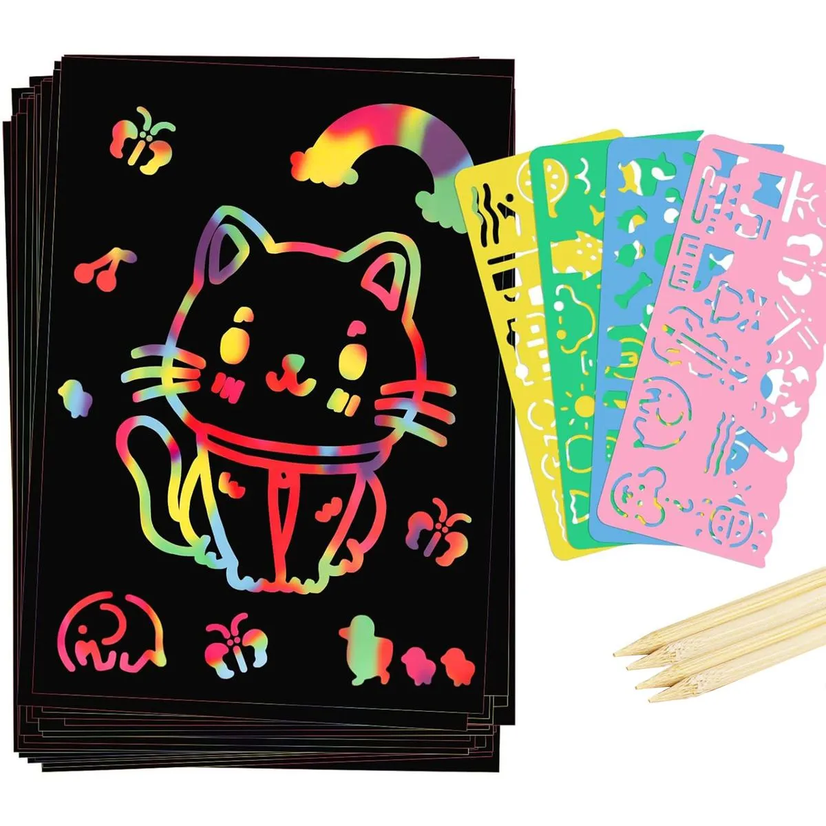 50Pc Scratch Art Paper Rainbow Sets,Scratch Paper Rainbow Scratch Off Paper