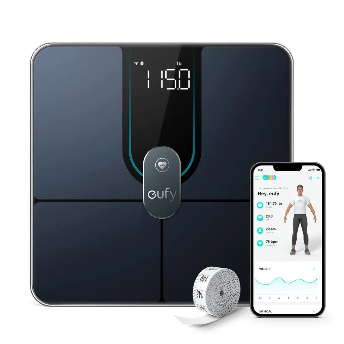 eufy P2 Pro Smart Scale Wi-Fi Bluetooth Digital Bathroom Scale - Black
