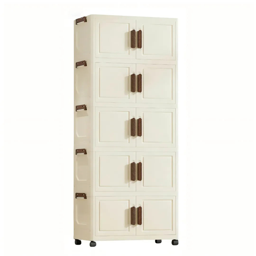 5-Layer Foldable Modular Storage Cabinet with Wheels - Milky White