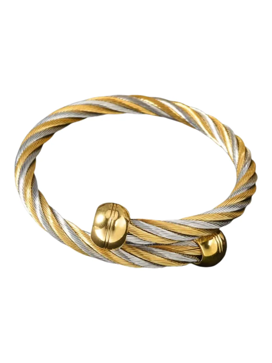 Men's Golden & Silver Minimalist Open Cuff Bracelet