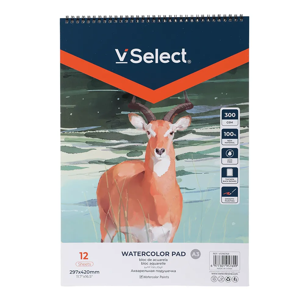 VSelect - A3 Watercolor Paper Pad, 300gsm, 12 Sheets, Spiral Bound - 1 pack