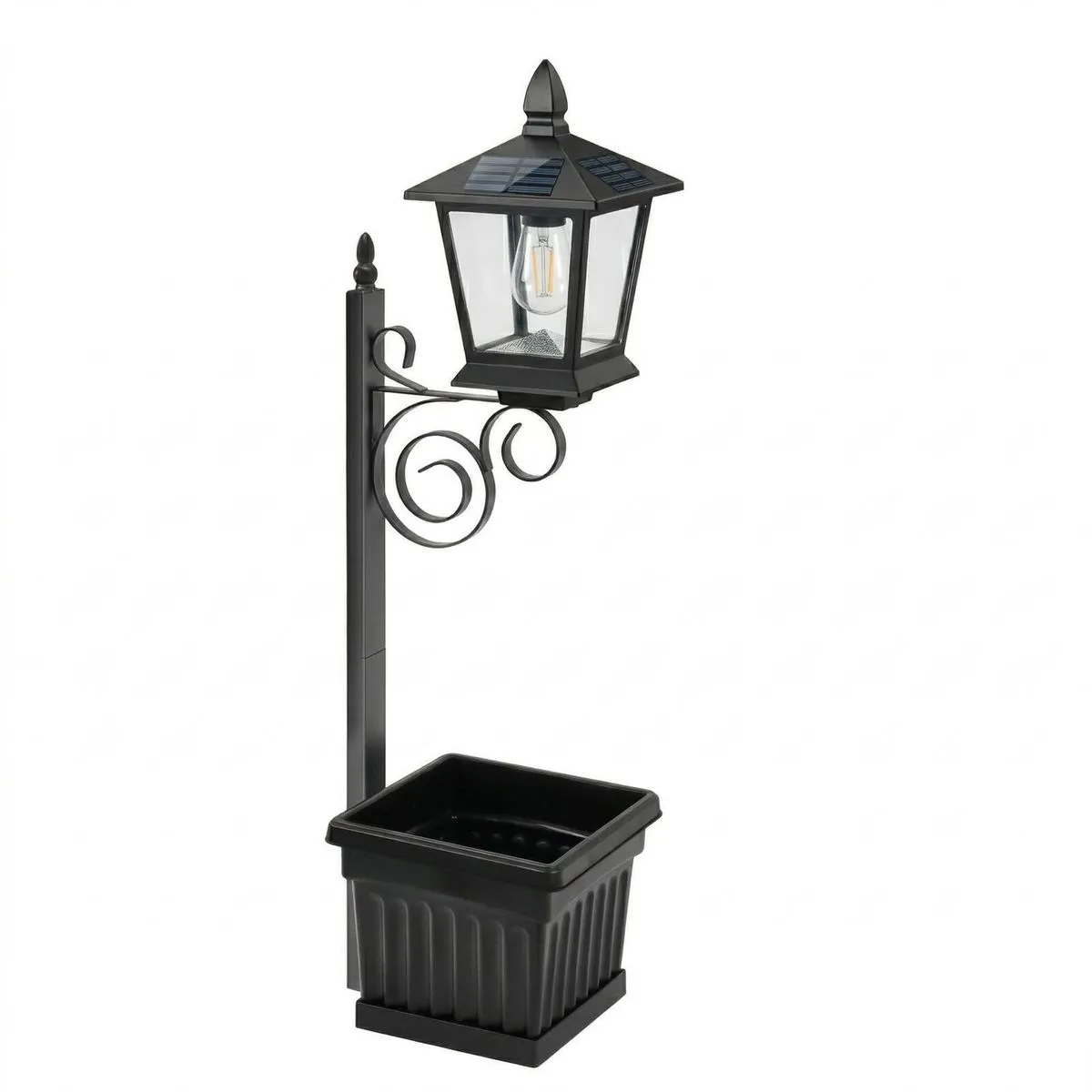 Outdoor Solar Powered Post Light with Garden Flower Pot Planter