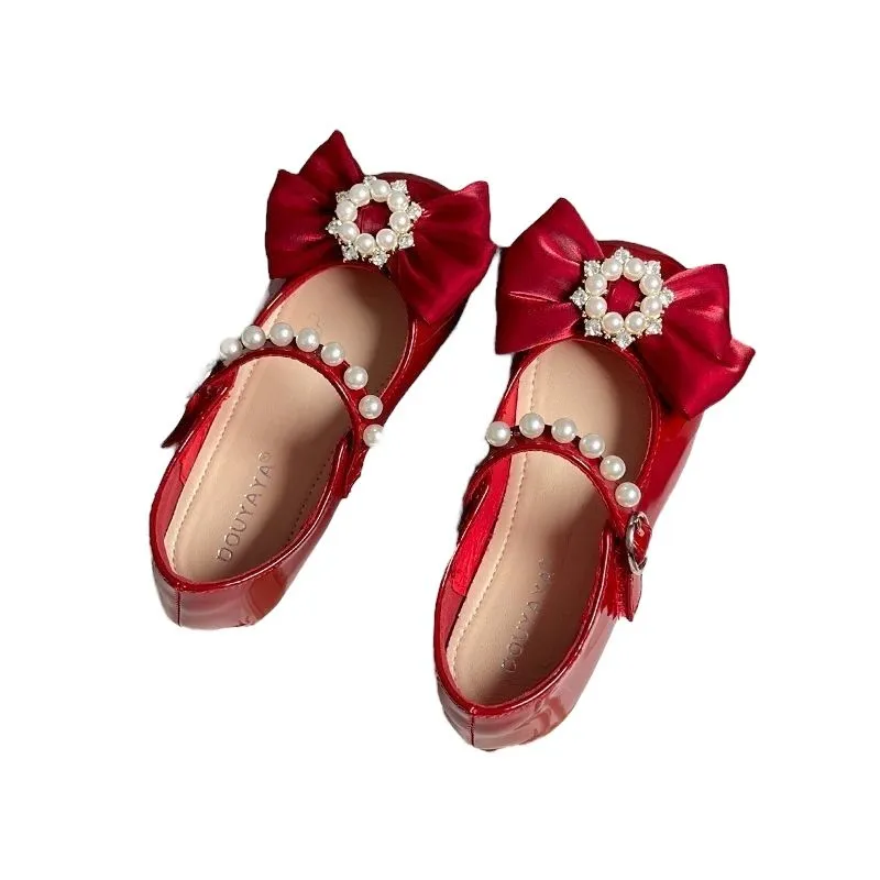 Pearl Bow Belle Flat Shoes for Girls