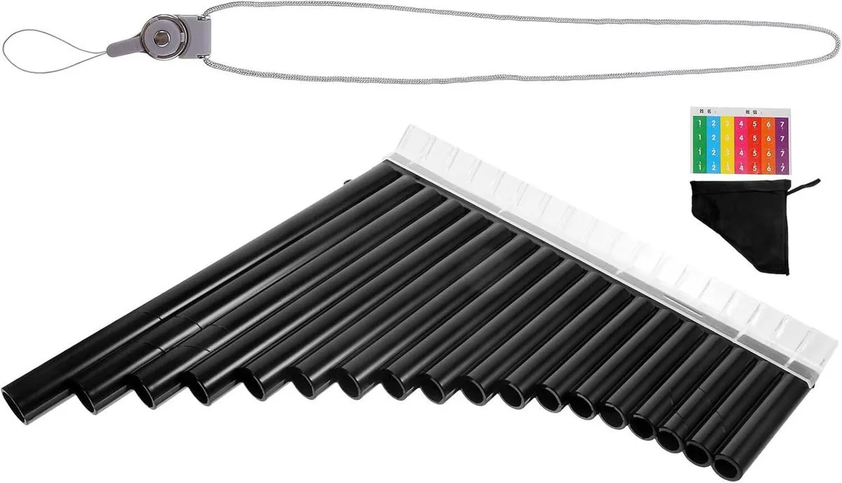 Professional 18-tube Pan Flute in C Key, Black Medium Size Educational