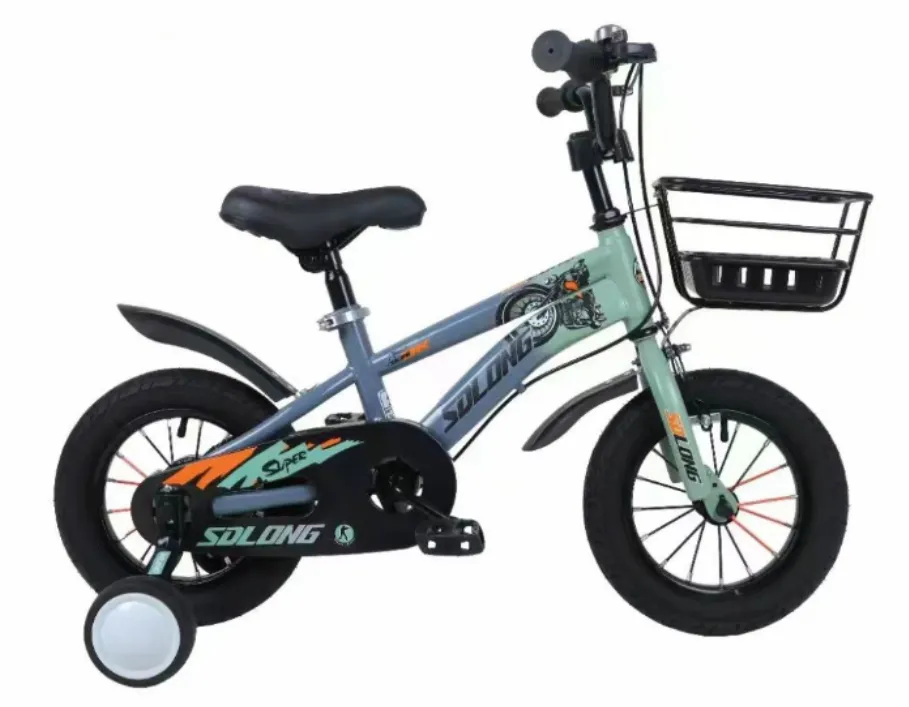 Amazing Kids Bicycle with Basket & Training Wheels - Red/Grey or Green - Grey, Green