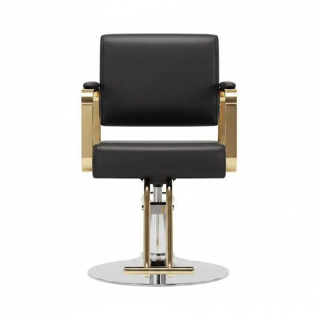 Premium Black & Gold Salon Styling Chair with Hydraulic Pump & Footrest