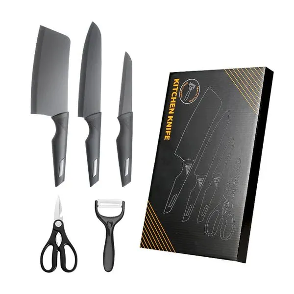 5 Piece Stainless Steel Chef Knife Set Kitchen Knives Set - Black