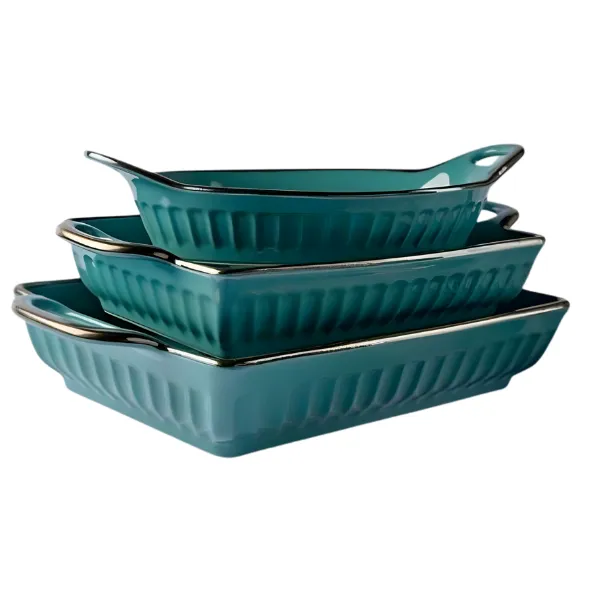 3-Piece Ceramic Casserole Baking Dish Set - Cookware Collection - Green