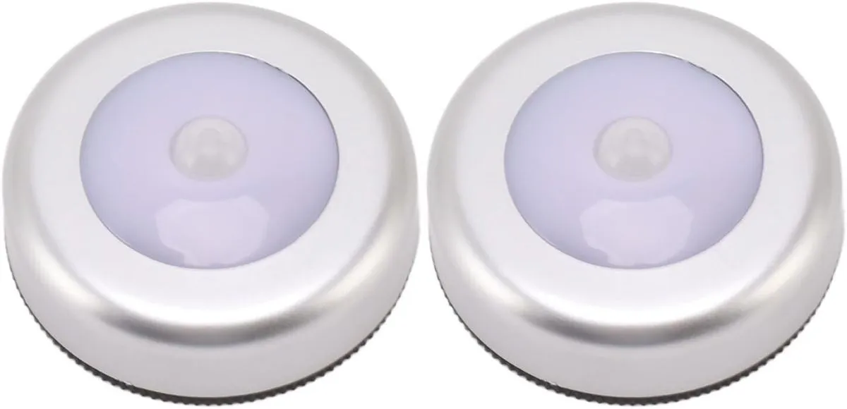 Motion Sensor Night Light Small Round LED Induction 2 Piece White