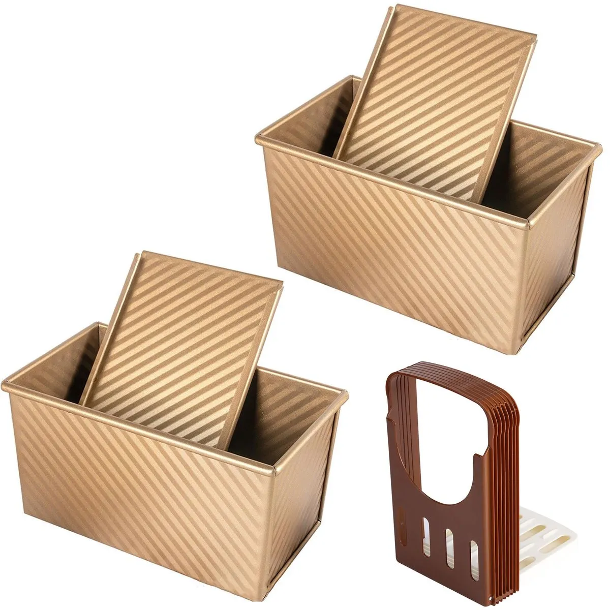 Loaf Pan with Lid Aluminum Nonstick Bakeware with Bread Slicer 2 Pack