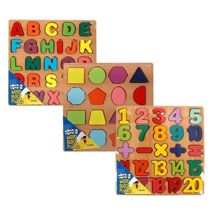 Educational Wood Block Puzzles - Pack of 3