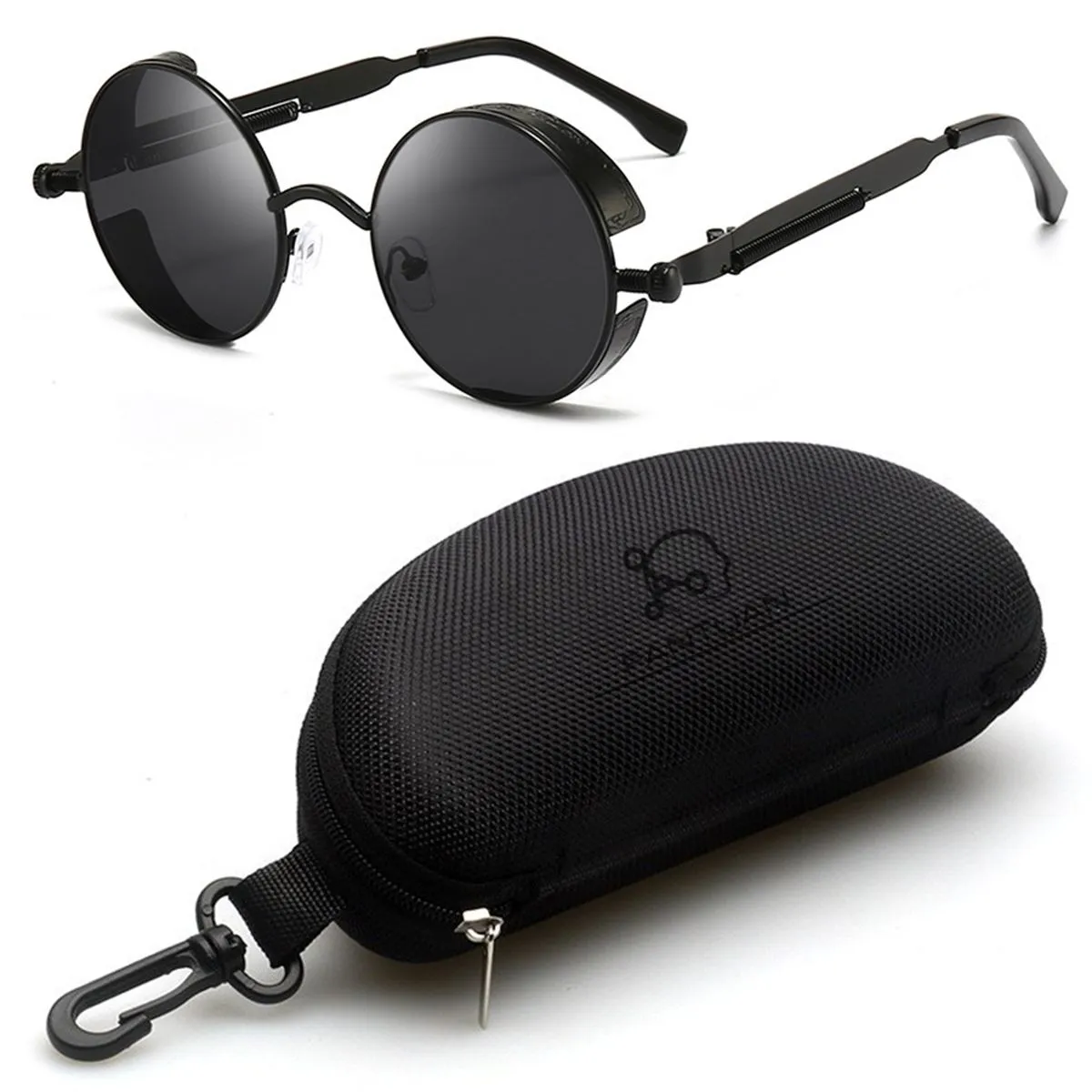 FANTUAN Round Metal Frame Sunglasses Retro Steampunk Glasses Sunglasses - Black