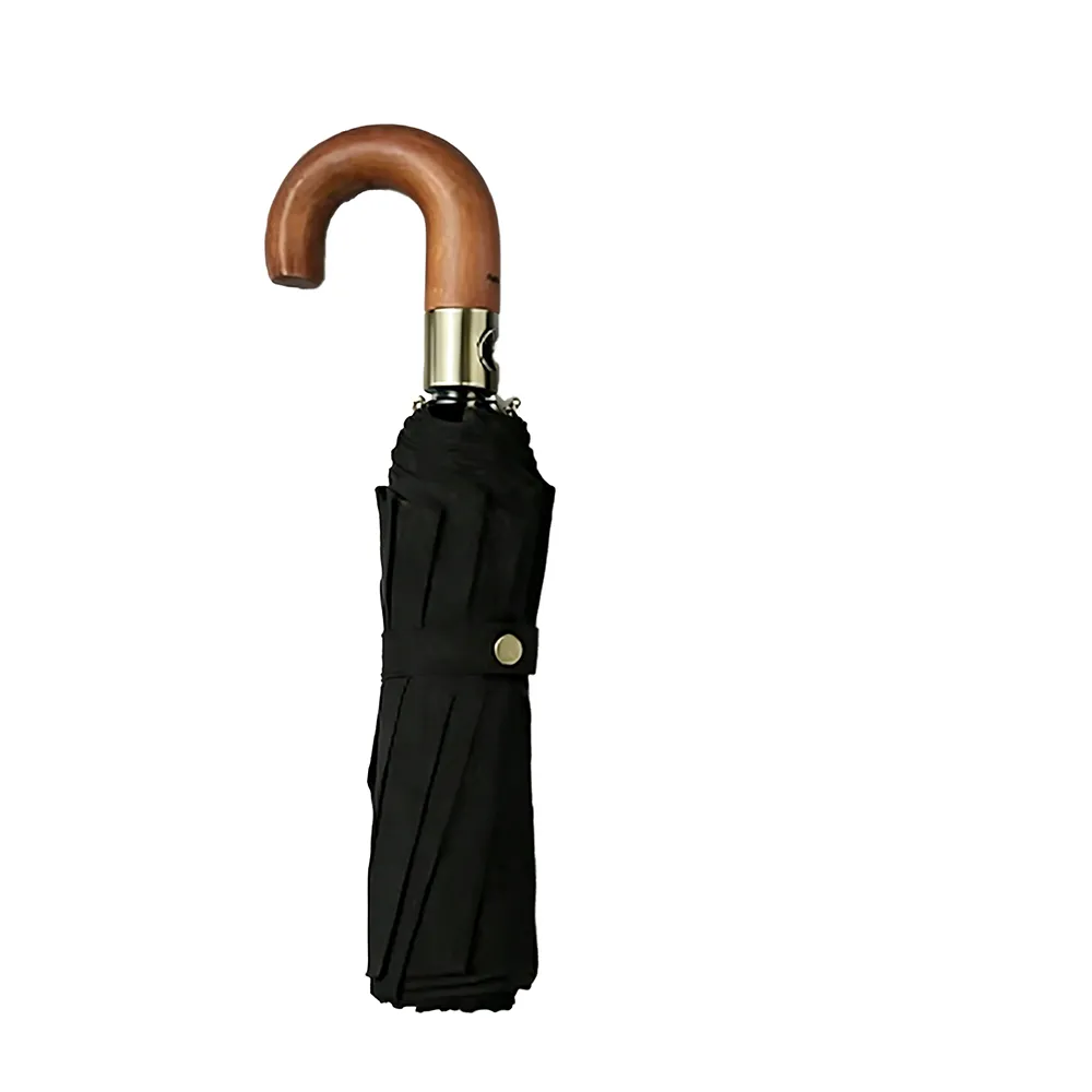Stylish Compact Windproof Umbrella with Comfort Wooden Handle