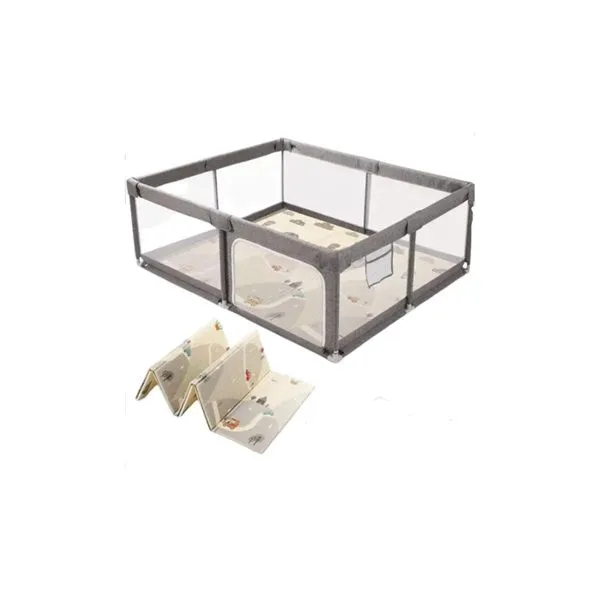 Baby Playpen Activity Center Set With Mat -Grey