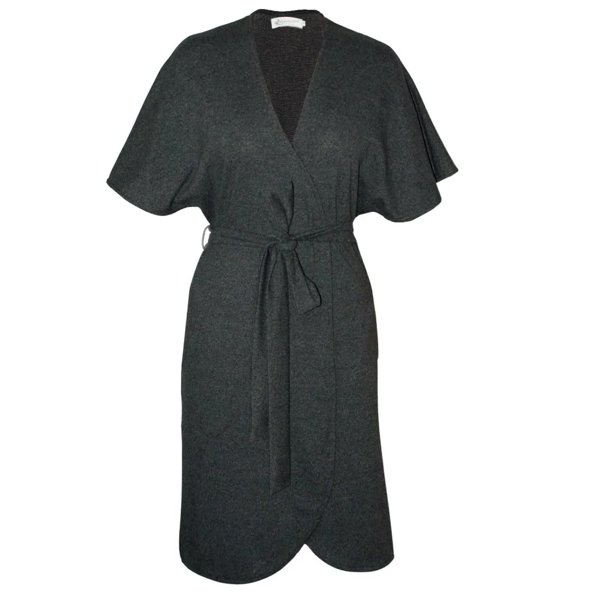 Nucleus Petal Knit Coat - Charcoal Melange Wrap Coat for Effortless Style