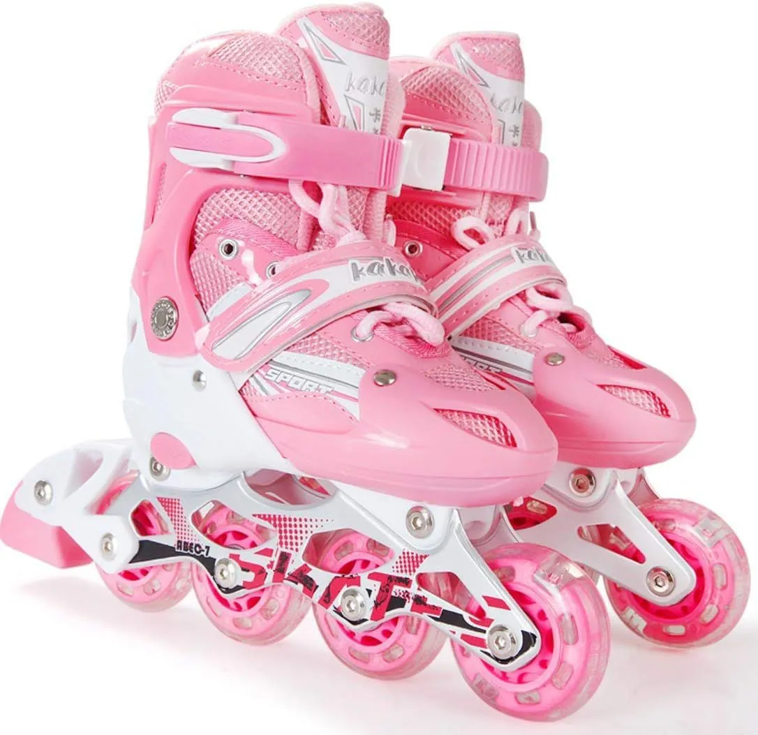 Indoor & Outdoor Adjustable Inline Skates with Illuminating Wheels - Pink